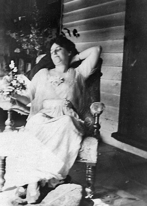 Constance Mary Beatty (nee Forster) on verandah at Carron Vale, Mooroolbark