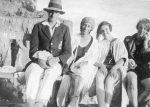 Harold Beatty; Hilda Forster; Peggy Beatty and Winifred Blair on Mentone beach, Victoria c. 1925