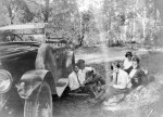 Hilda Forster; Johnny Jones; Peggy Beatty; Winifred Blair and Harold Beatty sitting beside Hudson Super Six, 1925