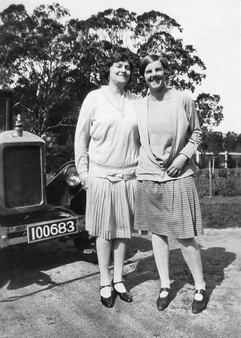 Constance Beatty and Peggy Beatty with Peg's new Armstrong Siddeley, Dec 1927