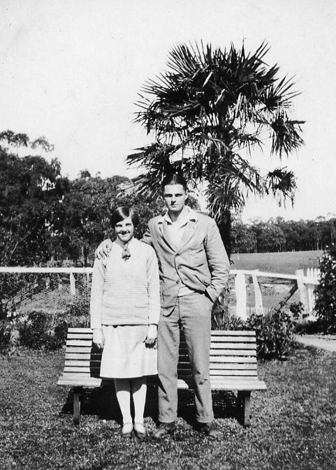 Peggy Beatty and Harold Beatty in garden at Carron Vale, Mooroolbark, 12 Sept 1927.