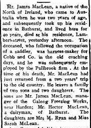 Death of James MacLean, Saddler, of Bathurst, Jan 1916